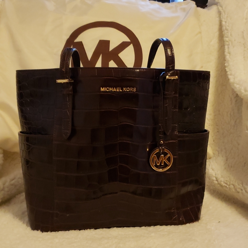 Michael Kors brown crocodile tote